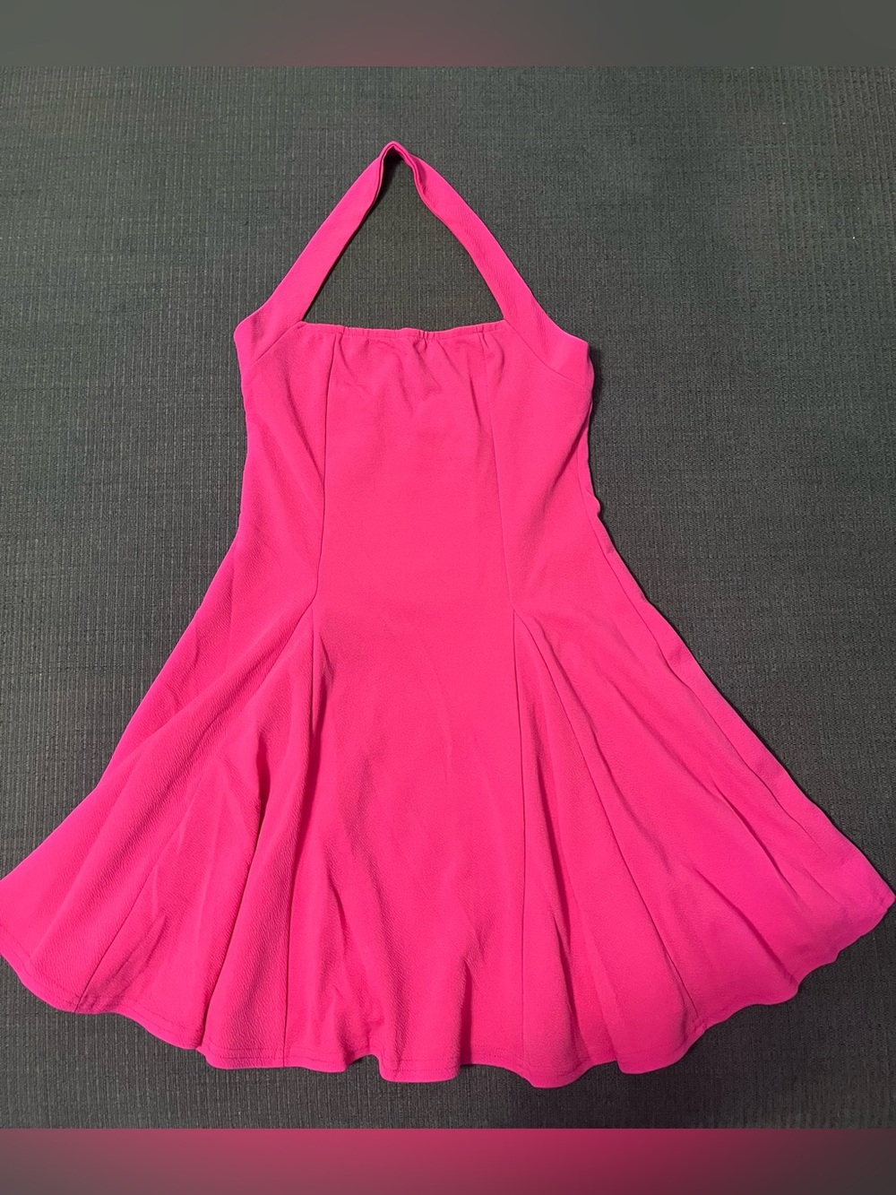 Bright Hot Pink Halter Fit-and-Flare Dress